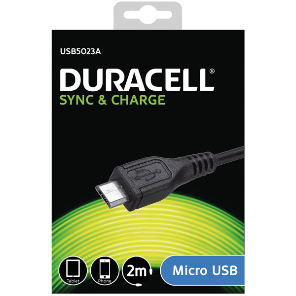 Duracell USB till Mikro-USB-kabel, 2m (svart)