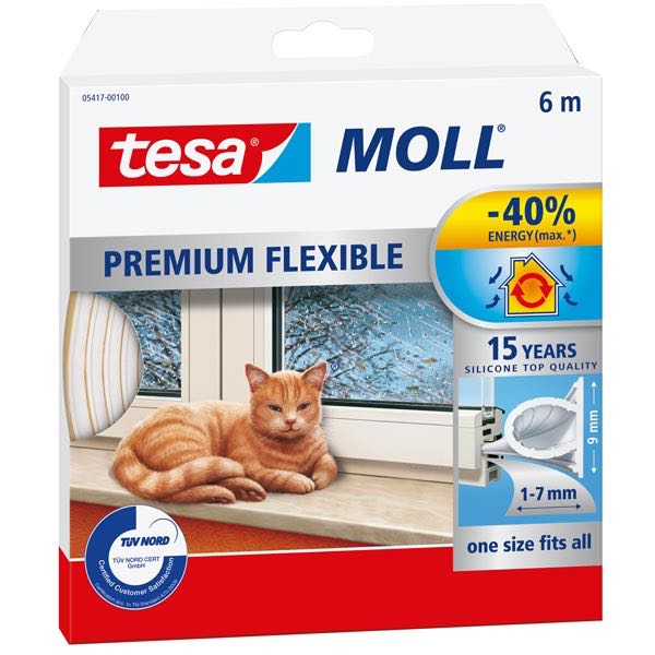 Tesa tätningslist silikon 9 mm x 6 m vit