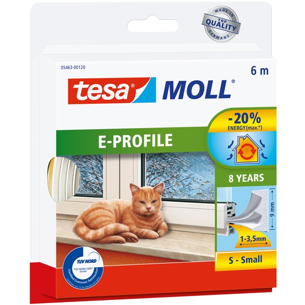 Tesa tätningslist e-profil 4 x 9 mm x 6 m vit