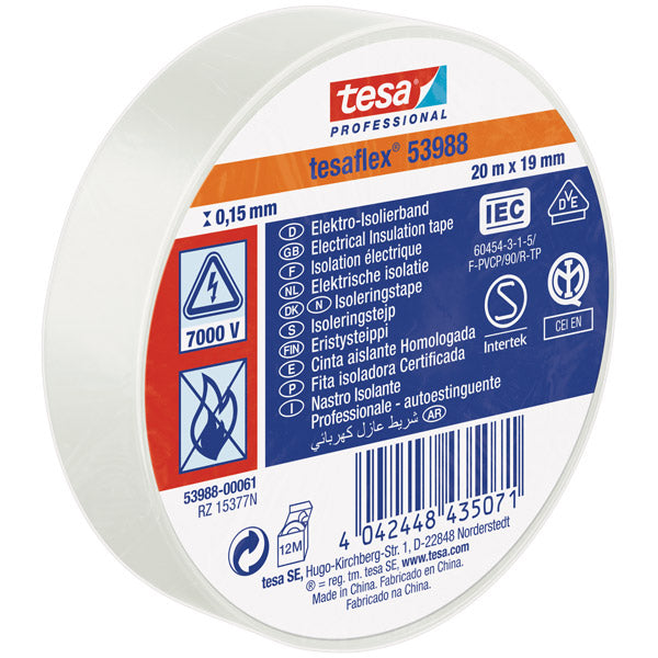 Eltejp tesa, vit 19 mm x 20 m